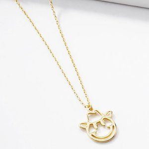 Gold Dipped Smiley Face Cowgirl Necklace On A Fine Chain
